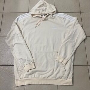 Adidas Cream White 3 Stripe Hoodie Pullover Hooded Sweatshirt Men's XLT
